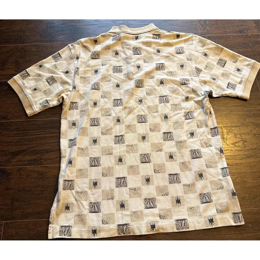 Vintage St. John's Bay All Over Print Polo Shirt Men M Beige Tribal USA Made 90s - Picture 7 of 7